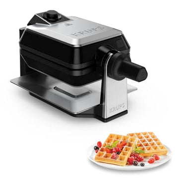Krups FDD95D Professionelles, Doppelwaffeleisen, 2 belgische Waffeln gleichzeitig, Dreh-Funktion für perfekte Waffel, 7 Bräunungsstufen, spülmaschinengeeignete Platten, 1200W, Schwarz im Sale